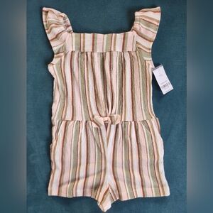 NWT CARTERS ROMPER 5T OLIVE/PINK BOW ON WAIST